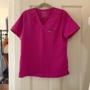 Figs Electric Orchid scrub top and bottom